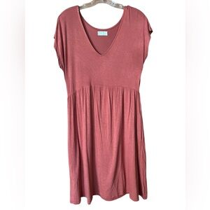 Maurices Pink Midi Sundress with V-Neck and Cap Sleeves 24/7 line